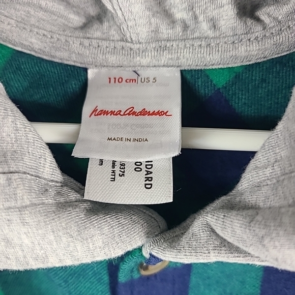 NEW Hanna Andersson Boys Hooded Flannel Long Sleeve Shirt Colorful Plaid Sz 5 - Picture 2 of 6